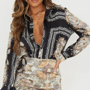 Pretty Little Thing Black Chain Print Oversize Shirt
